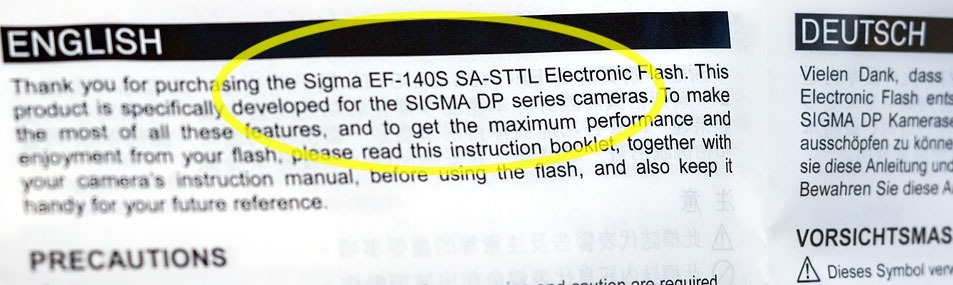 Flash Sigma EF-140s dichiarato solo per serie dp