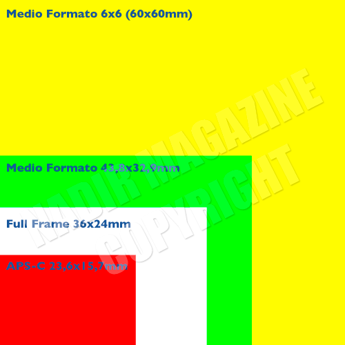 Le dimensioni dei sensori in scala dall'APS-C al medio formato